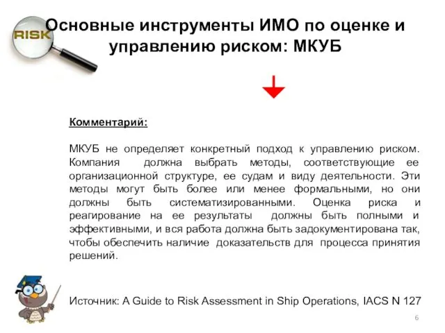 Комментарий: МКУБ не определяет конкретный подход к управлению риском. Компания должна выбрать методы,