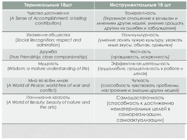 «СИТЕМА ЦЕННОСТЕЙ» М.РОКИЧА