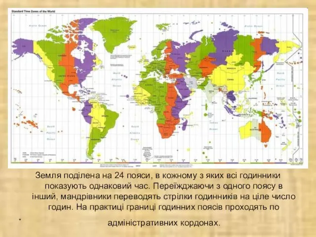 Земля поділена на 24 пояси, в кожному з яких всі
