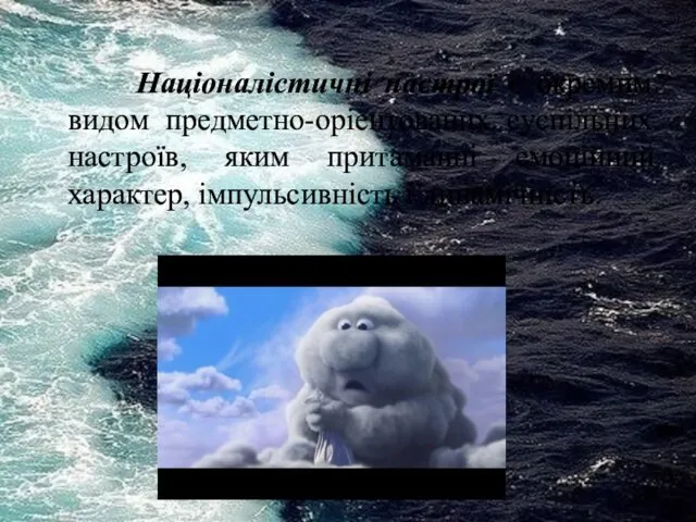 Націоналістичні настрої є окремим видом предметно-оріентованих суспільних настроїв, яким притаманні емоційний характер, імпульсивність і динамічність.