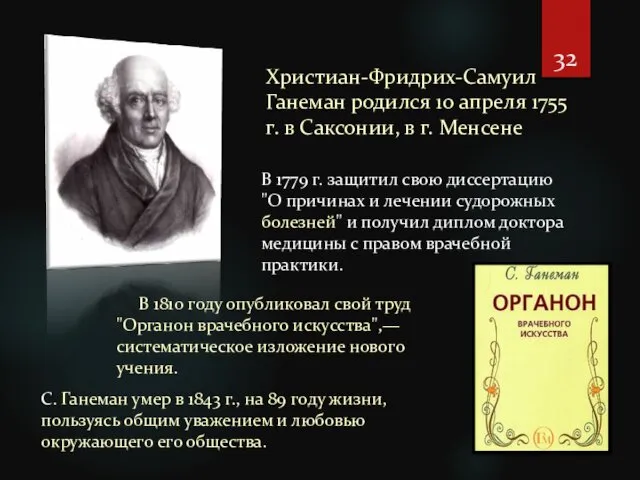 Христиан-Фридрих-Самуил Ганеман родился 10 апреля 1755 г. в Саксонии, в