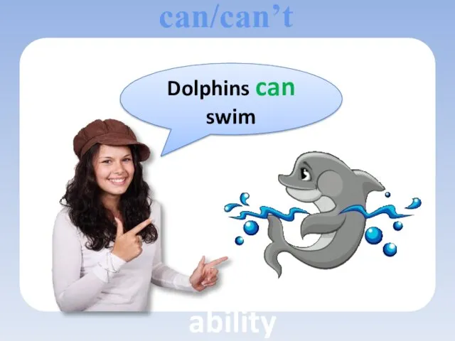 Dolphins can swim can/can’t ability