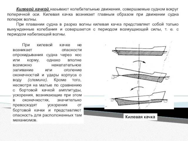 Килевой качкой называют колебательные движения, совершаемые судном вокруг поперечной оси.