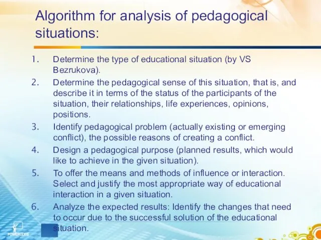 Algorithm for analysis of pedagogical situations: Determine the type of