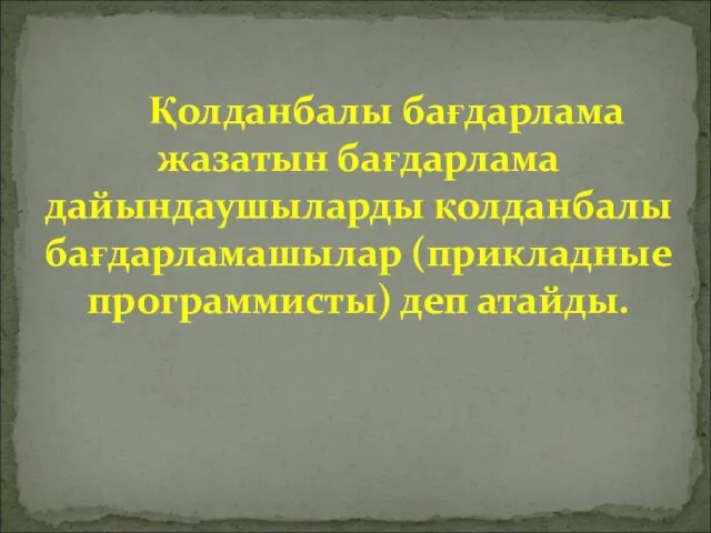 Қолданбалы бағдарлама жазатын бағдарлама дайындаушыларды қолданбалы бағдарламашылар (прикладные программисты) деп атайды.