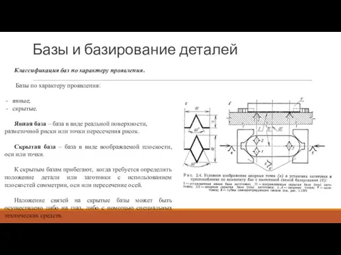 Базы и базирование деталей Классификация баз по характеру проявления. Базы