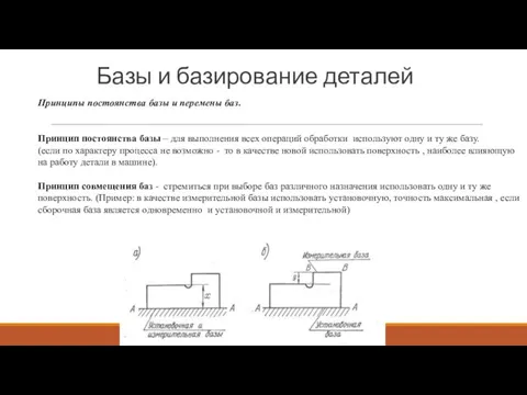 Базы и базирование деталей Принципы постоянства базы и перемены баз.