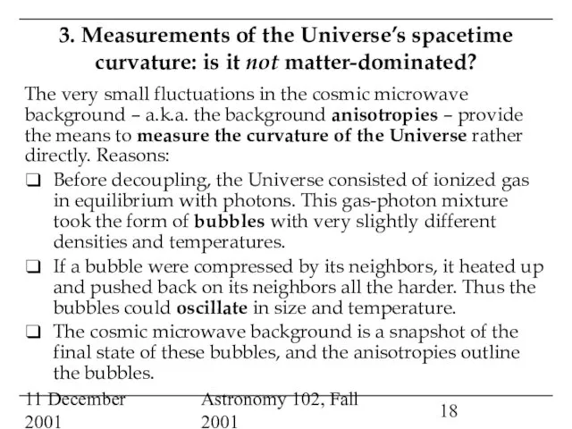 11 December 2001 Astronomy 102, Fall 2001 3. Measurements of