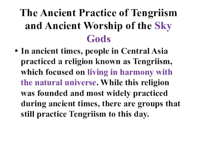 The Ancient Practice of Tengriism and Ancient Worship of the