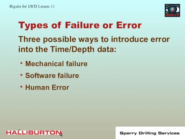 Types of Failure or Error Mechanical failure Software failure Human Error Three possible