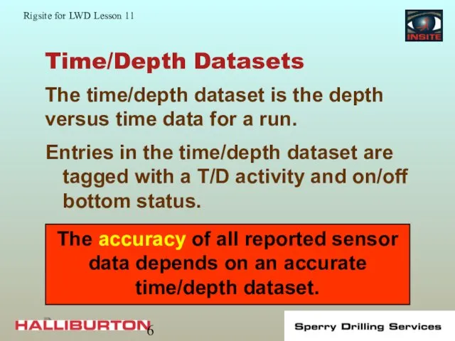 Time/Depth Datasets Entries in the time/depth dataset are tagged with a T/D activity