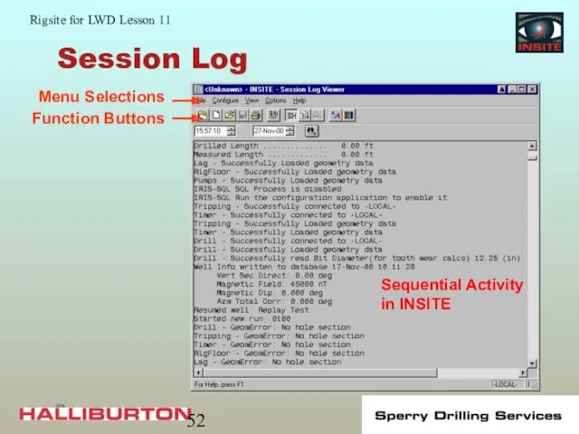 Session Log Sequential Activity in INSITE