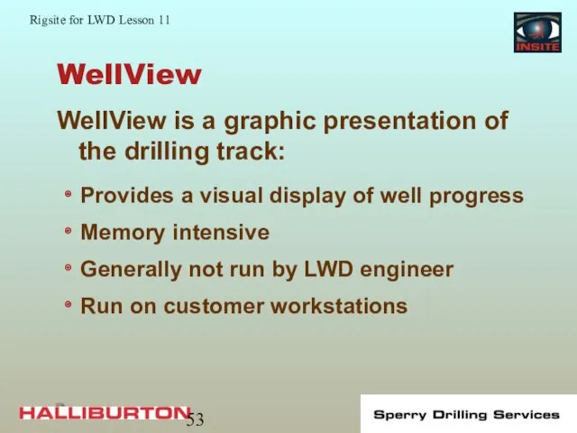 WellView WellView is a graphic presentation of the drilling track: Provides a visual