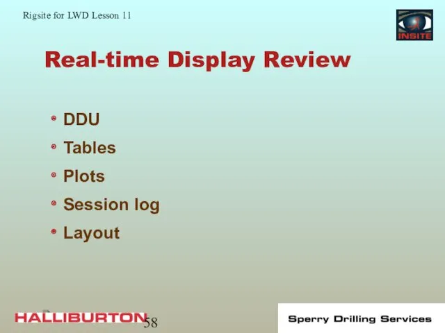 Real-time Display Review DDU Tables Plots Session log Layout