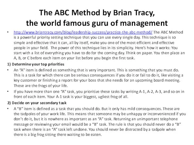 The ABC Method by Brian Tracy, the world famous guru