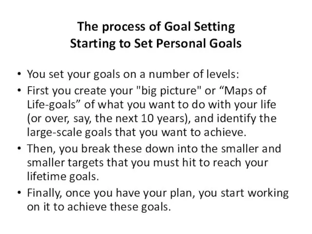 The process of Goal Setting Starting to Set Personal Goals