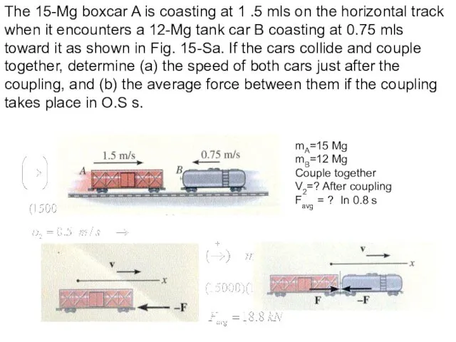 The 15-Mg boxcar A is coasting at 1 .5 mls on the horizontal