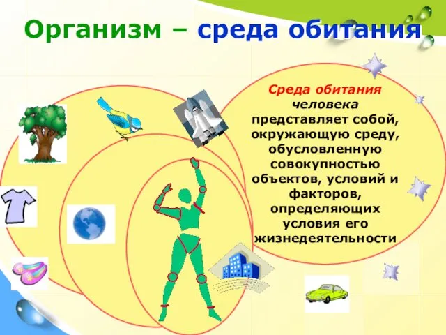 Организм – среда обитания Среда обитания человека представляет собой, окружающую