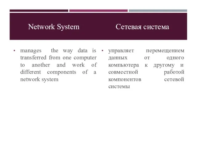 Network System manages the way data is transferred from one computer to another