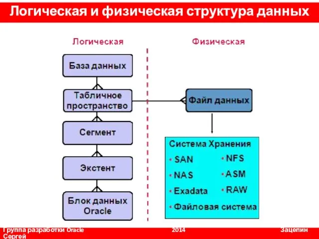 Группа разработки Oracle 2014 Зацепин Сергей Логическая и физическая структура данных