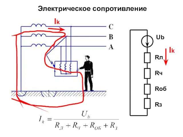 Электрическое сопротивление Ub Rл Rч Rоб Rз Ik Ik