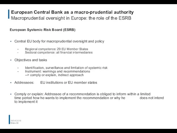 European Central Bank as a macro-prudential authority Macroprudential oversight in