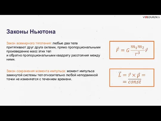 Законы Ньютона Закон всемирного тяготения: любые два тела притягивают друг