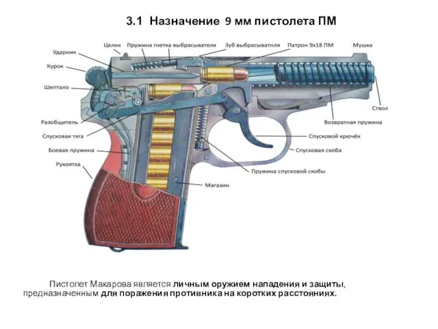 3.1 Назначение 9 мм пистолета ПМ Пистолет Макарова является личным