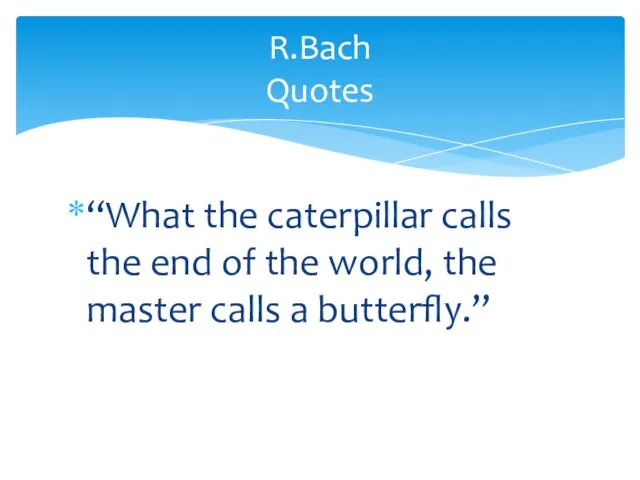“What the caterpillar calls the end of the world, the master calls a butterfly.” R.Bach Quotes