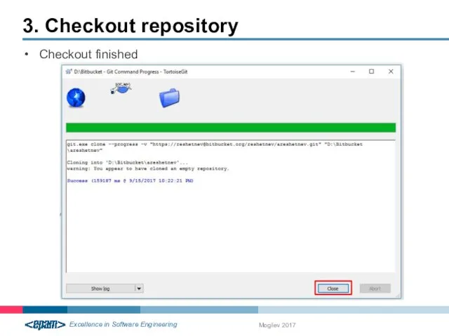 3. Checkout repository Mogilev 2017 Checkout finished