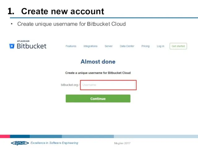 Create new account Mogilev 2017 Create unique username for Bitbucket Cloud