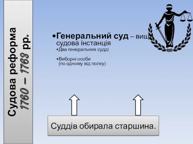 Судова реформа 1760 – 1763 рр. Генеральний суд – вища