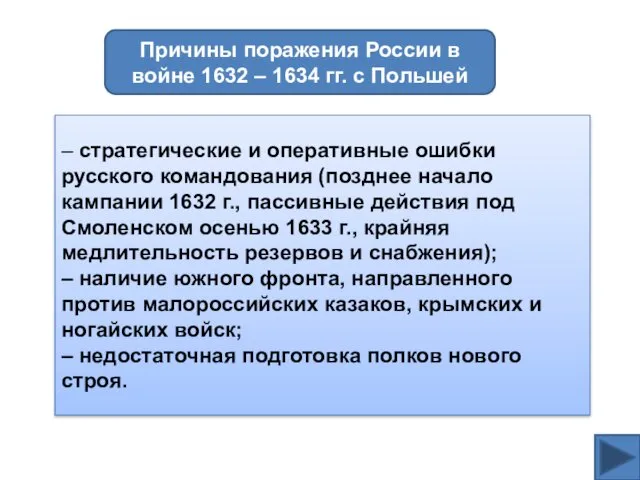 Причины поражения России в войне 1632 – 1634 гг. с Польшей – стратегические