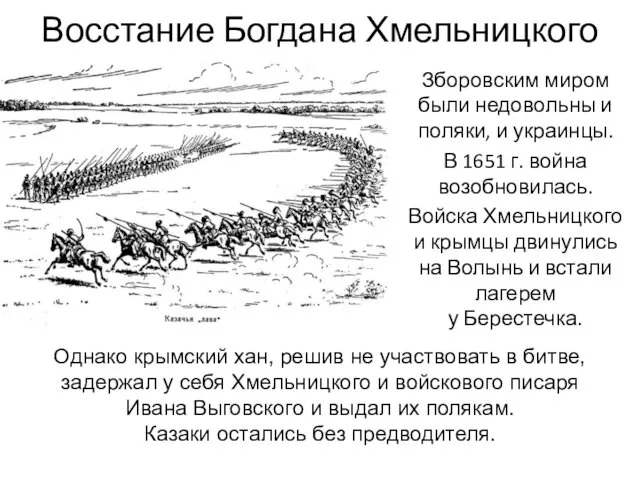Восстание Богдана Хмельницкого Зборовским миром были недовольны и поляки, и украинцы. В 1651