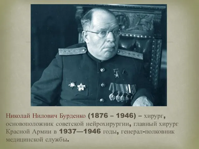 Николай Нилович Бурденко (1876 – 1946) – хирург, основоположник советской