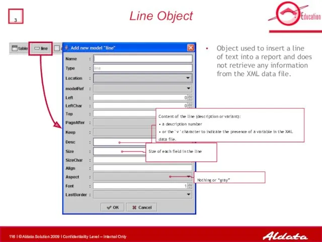 Line Object Object used to insert a line of text