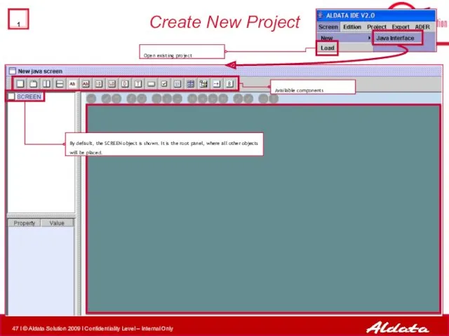 Create New Project By default, the SCREEN object is shown.