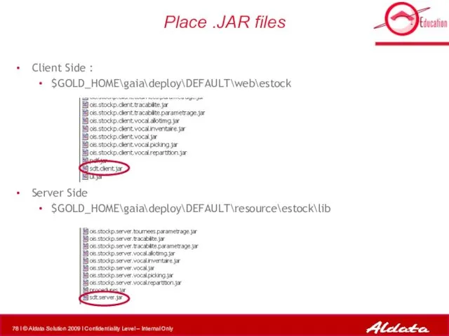 Place .JAR files Client Side : $GOLD_HOME\gaia\deploy\DEFAULT\web\estock Server Side $GOLD_HOME\gaia\deploy\DEFAULT\resource\estock\lib