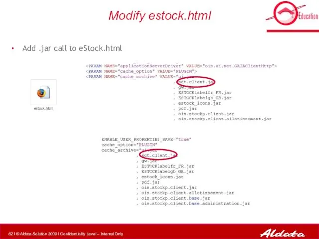 Modify estock.html Add .jar call to eStock.html