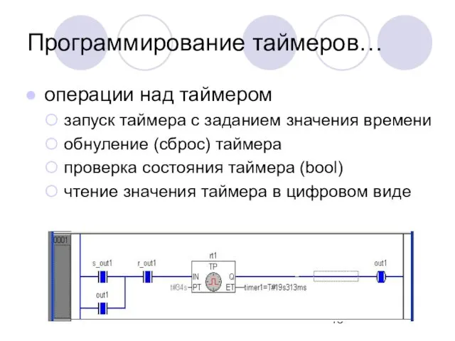 операции над таймером запуск таймера с заданием значения времени обнуление