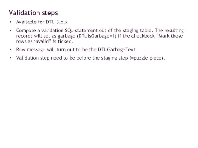 Available for DTU 3.x.x Compose a validation SQL-statement out of