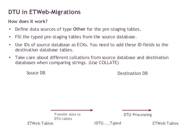 DTU in ETWeb-Migrations How does it work? Define data sources