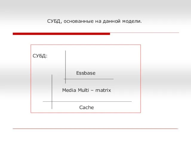 СУБД: Essbase Media Multi – matrix Cache СУБД, основанные на данной модели.