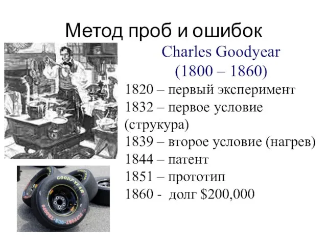 Метод проб и ошибок Charles Goodyear (1800 – 1860) 1820