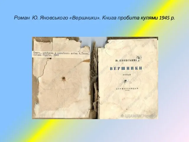 Роман Ю. Яновського «Вершники». Книга пробита кулями 1945 р.