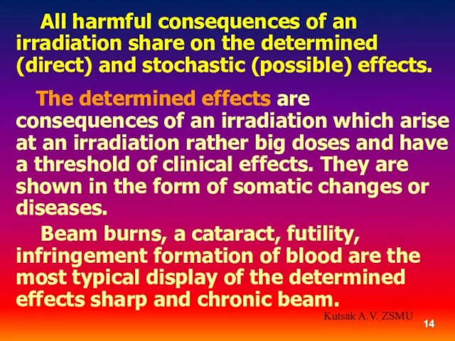 All harmful consequences of an irradiation share on the determined