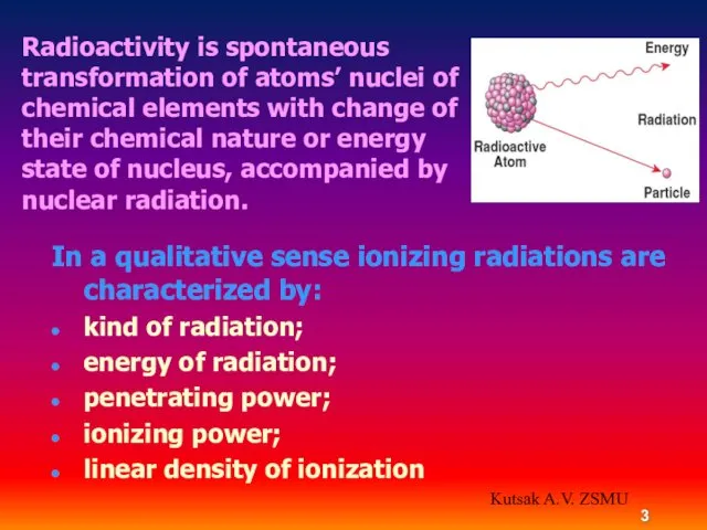 Radioactivity is spontaneous transformation of atoms’ nuclei of chemical elements