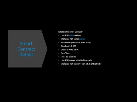 Smart Contract Details What's in the Smart Contract? User TON