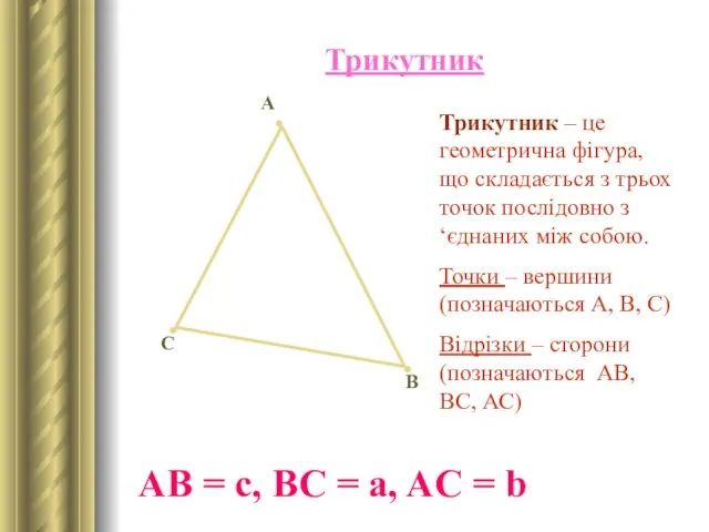 А С В Трикутник Трикутник – це геометрична фігура, що