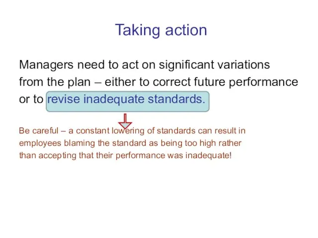 Taking action Managers need to act on significant variations from